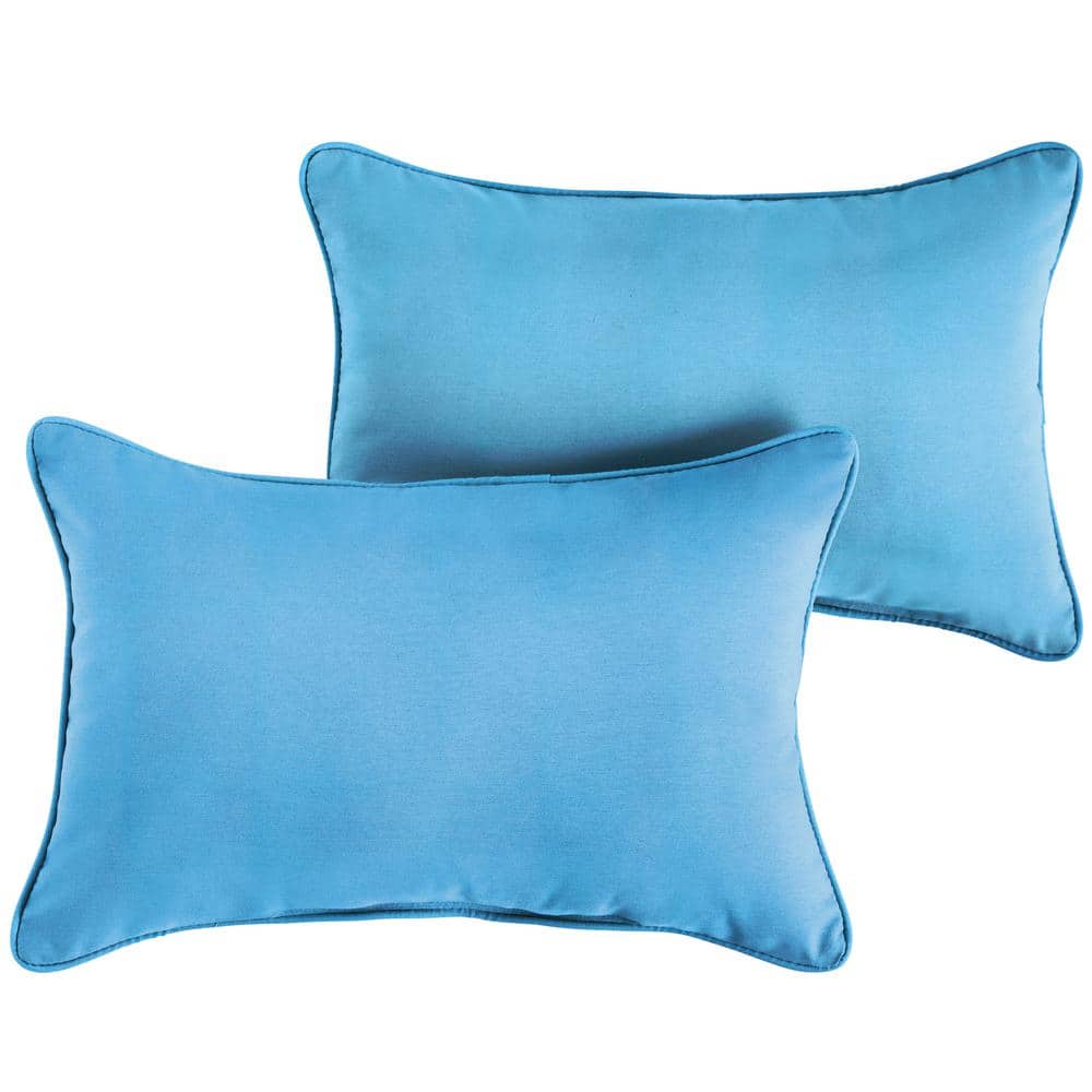Sunbrella Capri Blue Rectangular Outdoor Corded Lumbar Pillows (2-Pack)