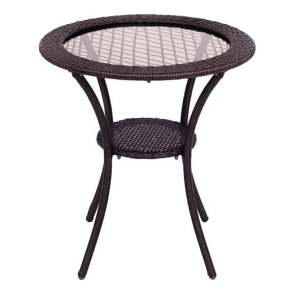Costway Brown Round Wicker Outdoor Coffee Table