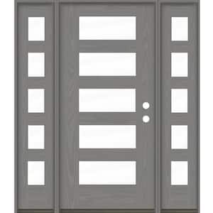 ASCEND Modern 64 in. x 80 in. Left-Hand/Inswing 5-Lite Clear Glass Malibu Grey Stain Fiberglass Prehung Front Door/DSL