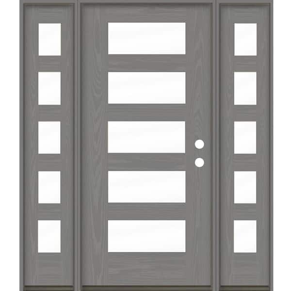 Krosswood Doors ASCEND Modern 64 in. x 80 in. Left-Hand/Inswing 5-Lite Clear Glass Malibu Grey Stain Fiberglass Prehung Front Door/DSL