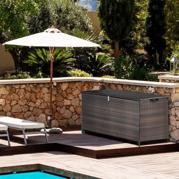 130 Gal. x L Outdoor Storage BoxWaterproof, Resin Rattan Deck Boxfor Patio Garden Furniture, Outdoor Cushion Storage