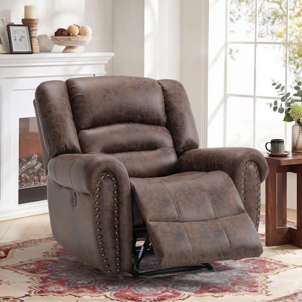 【美品】BARNEYS NEW YORK ダークブラウンレザーsize8 Bestier 40.5 in. W Brown Vegan Leather Manual Power Recliner with