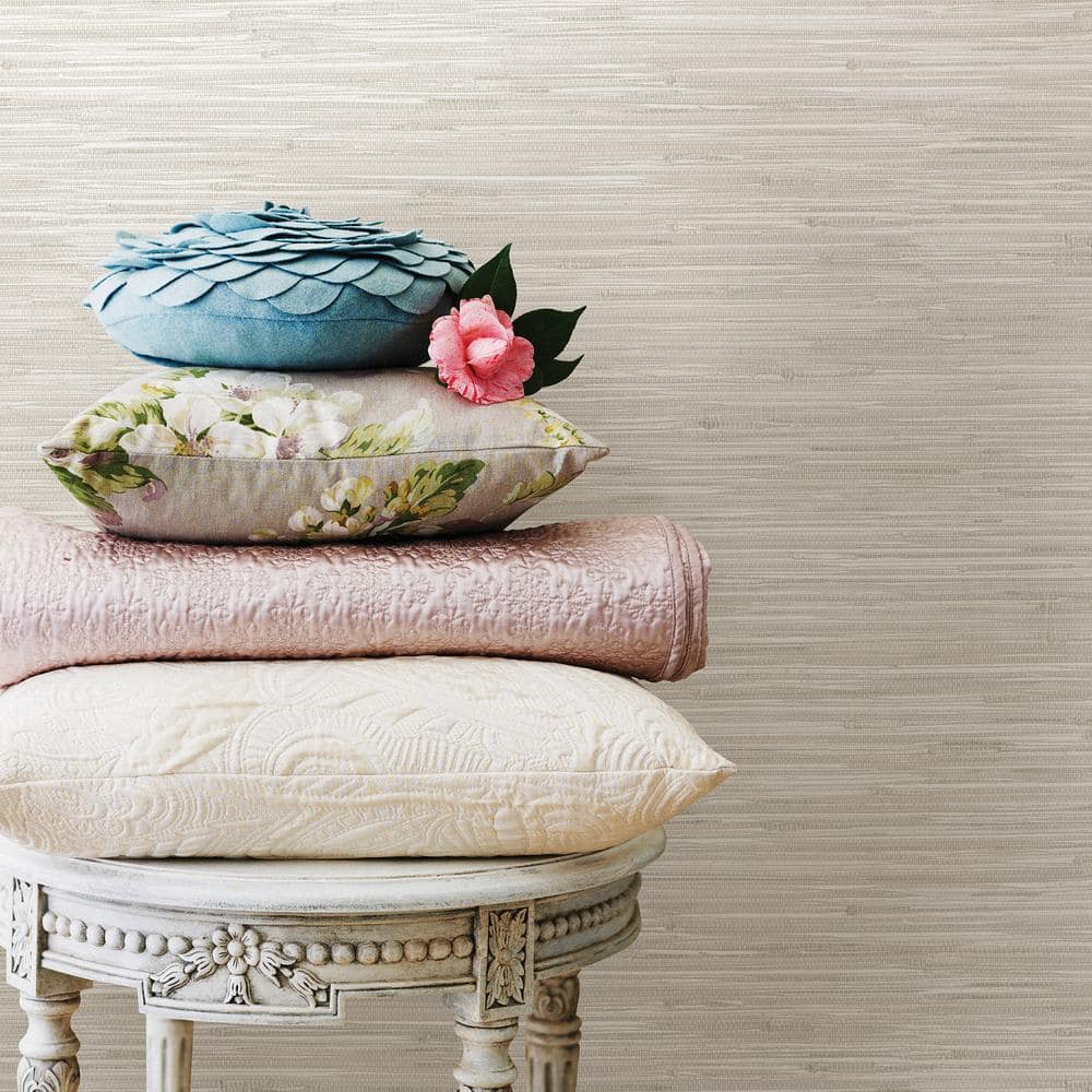 Cream Grasscloth Embossed Peel and Stick Wallpaper