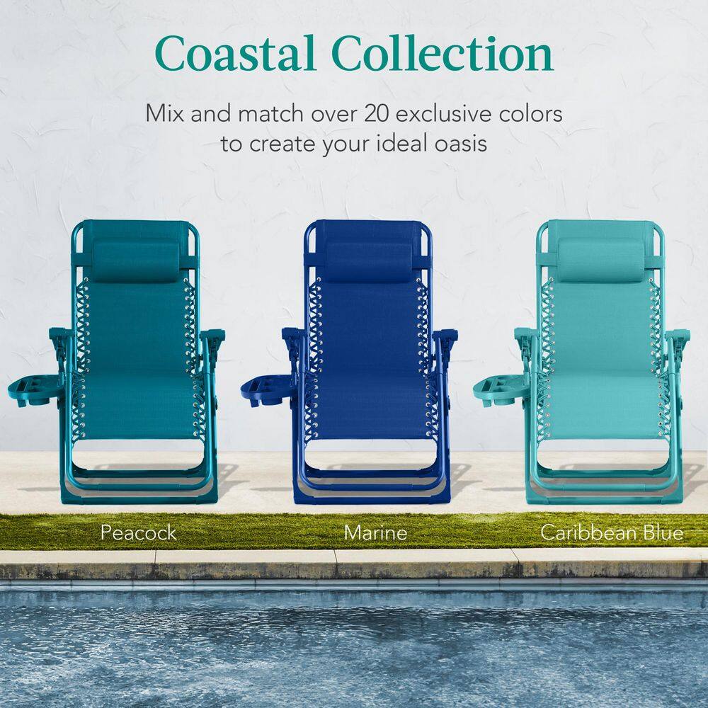 Caribbean Blue Steel Zero Gravity Beach Lounger with Tray