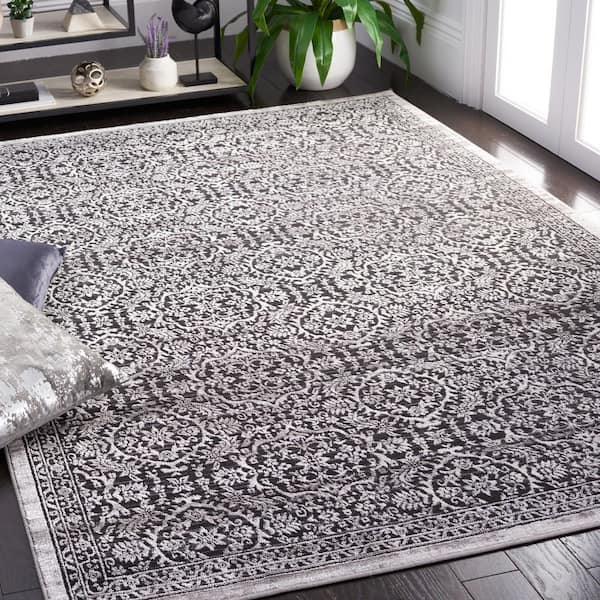 Amelia Charcoal/Ivory 2 ft. x 8 ft. Distressed Striped Runner Rug