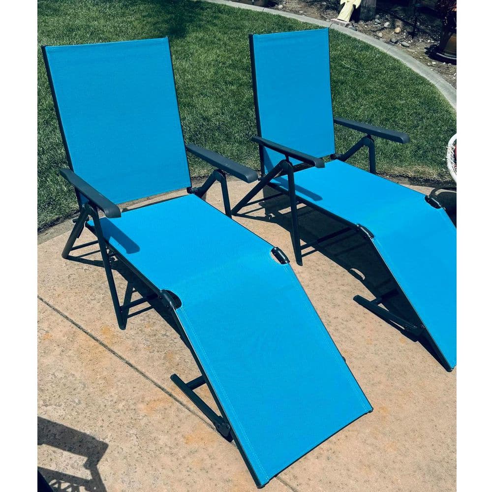 Sky Blue 2-Piece Metal Outdoor Chaise Lounge with Rust-Resistant Frame