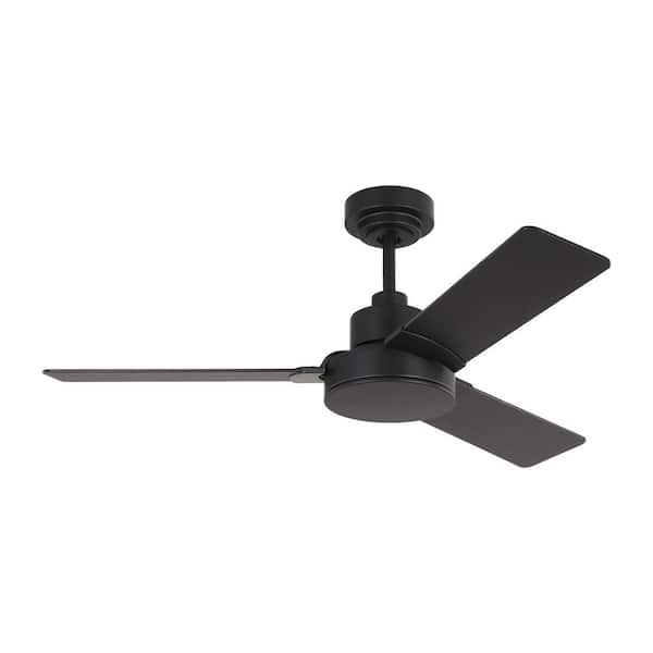 Generation Lighting Jovie 44 in. Modern Indoor/Outdoor Midnight Black Ceiling Fan with Black/American Walnut Reversible Blades, Wall Control