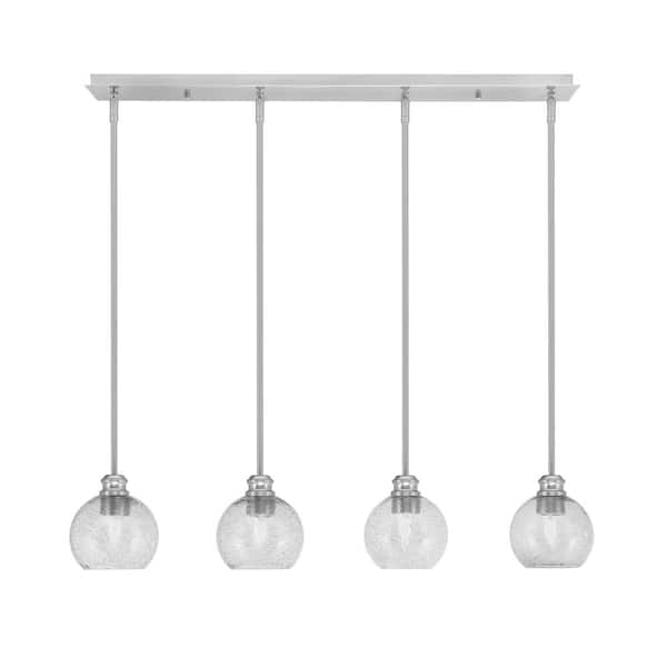 Unbranded Albany 60-Watt 4-Light Brushed Nickel Linear Pendant Light with Smoke Bubble Glass Shades and No Bulbs Included