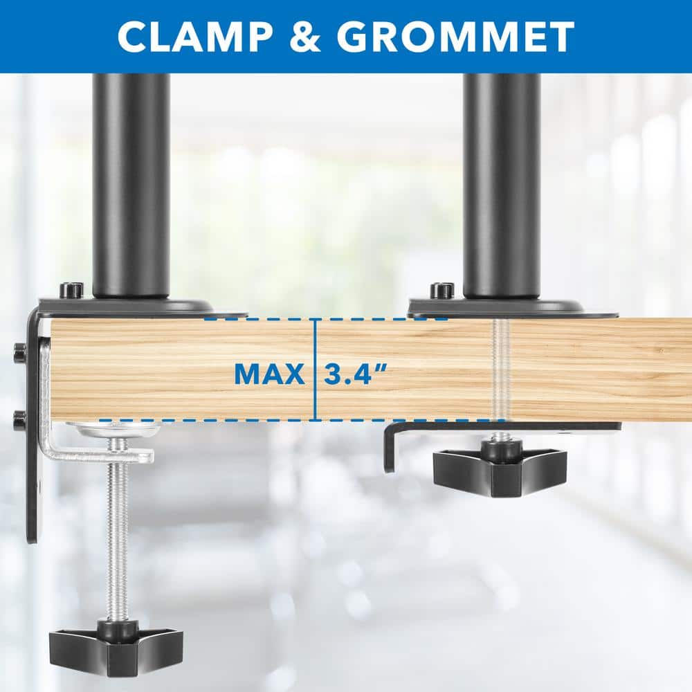 Adjustable Black Dual Laptop and Monitor Desk Mount with Ventilated Tray