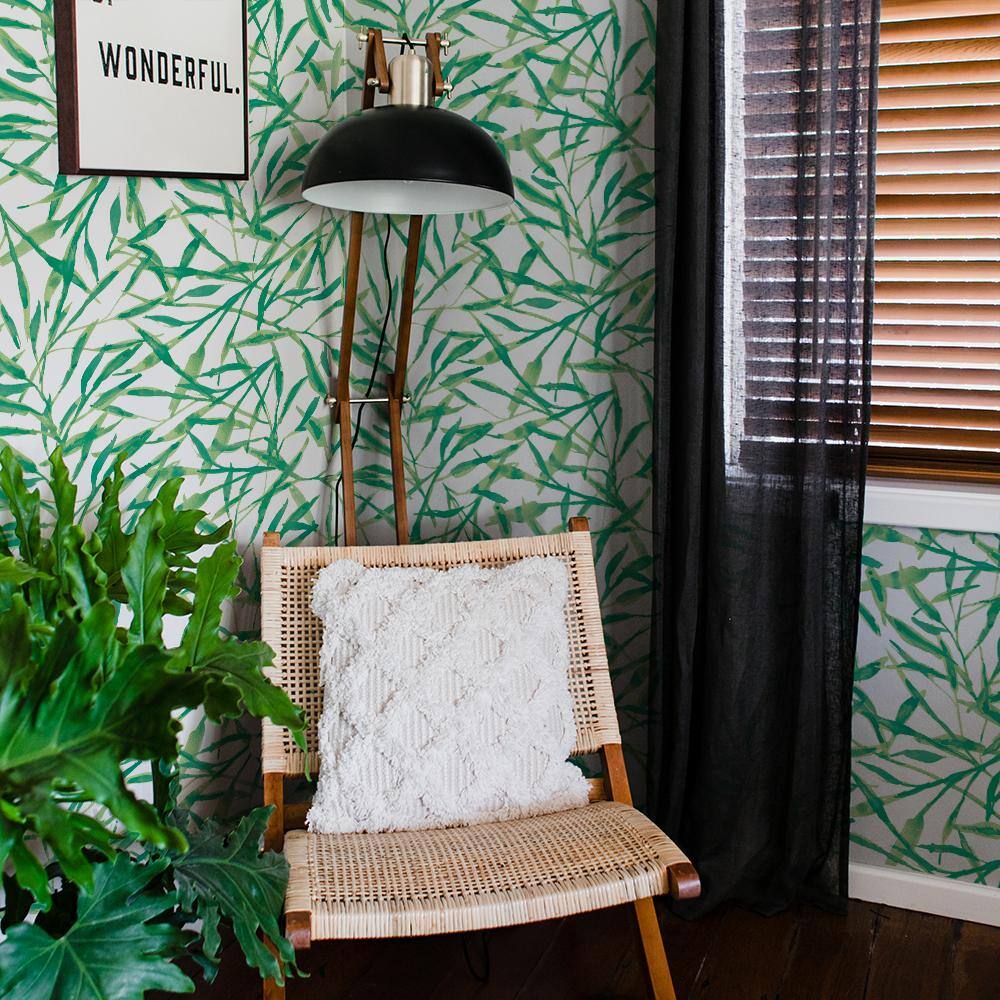 Jade Green Watercolor Leaves Peel and Stick Wallpaper Roll