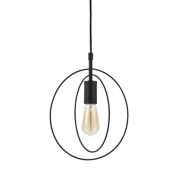 Cresswell 13.25 in. Bronze Mid-Century Modern Swag Pendant and LED Bulb