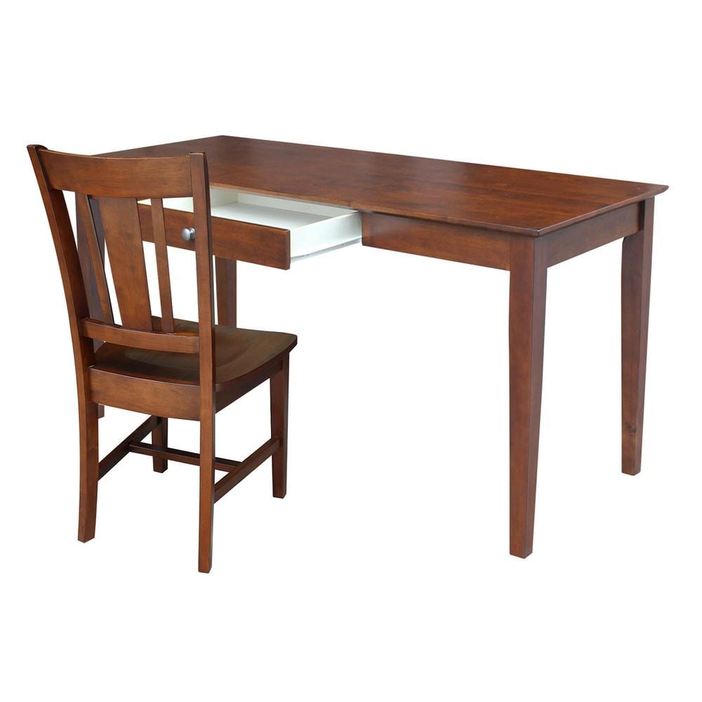 Espresso Rubberwood Desk with Drawer and Matching Chair Set