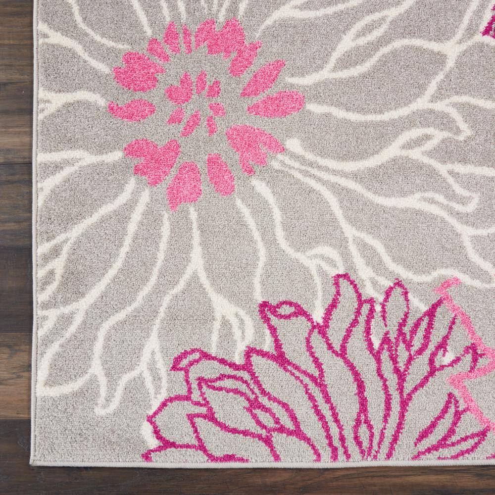 Gray and Pink Floral Synthetic 5' x 7' Area Rug
