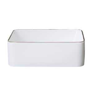 15.76 in . Ceramic Rectangular Vessel Sink in White with Gold Trim