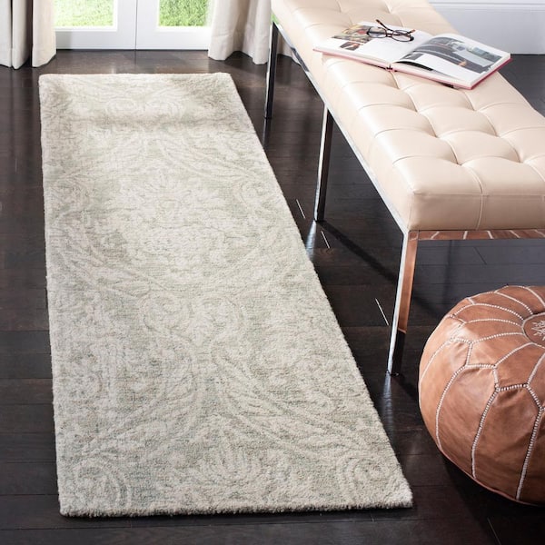 Abstract Gray/Ivory 2 ft. x 10 ft. Damask Runner Rug