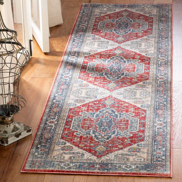 Vintage Persian 2 ft. x 12 ft. Red/Blue Medallion Runner Rug