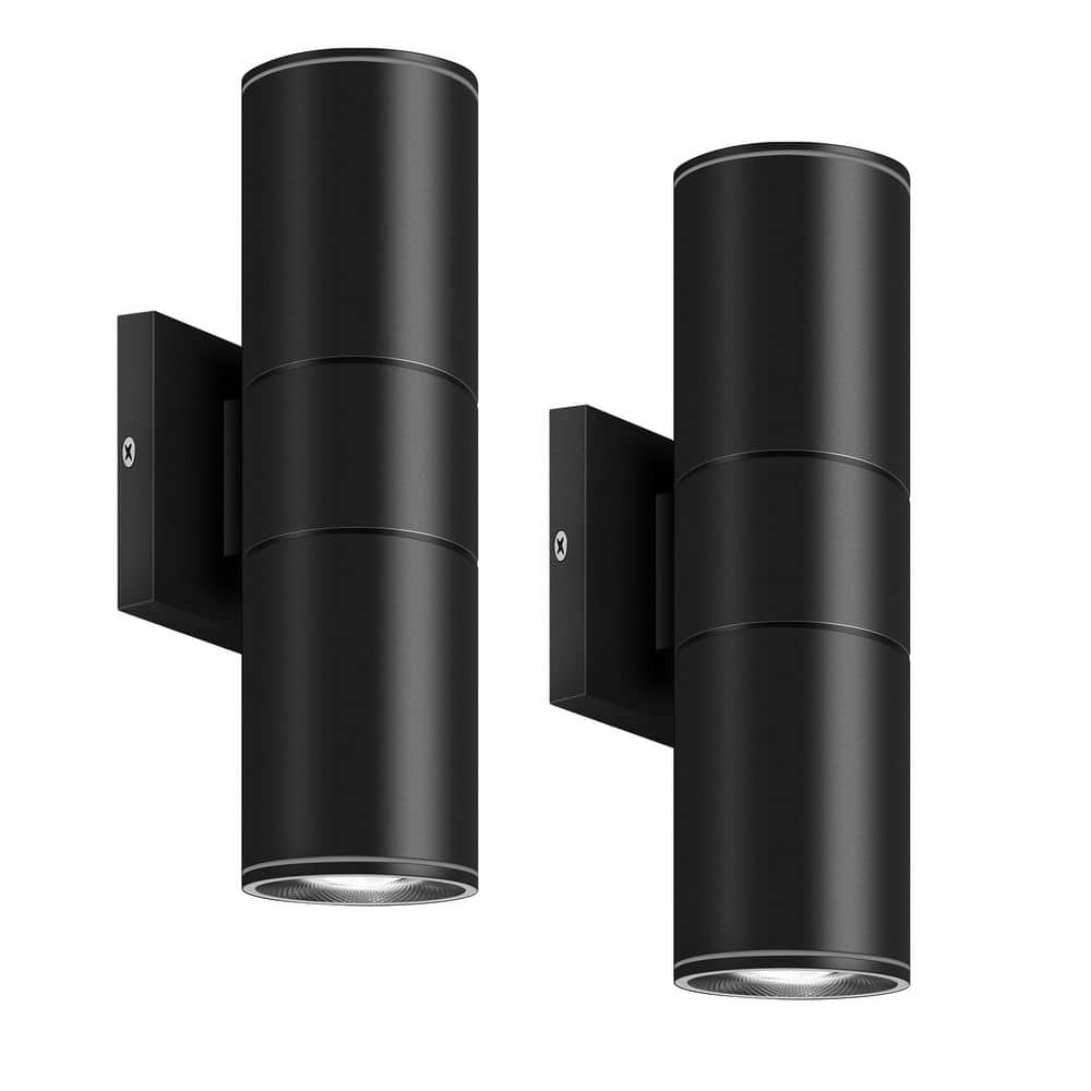 12 in. Black Aluminum Modern Outdoor Wall Sconce 5CCT Hardwired with LED Up and Down Exterior Wall Light (2-Pack) price history on PriceWatchPro