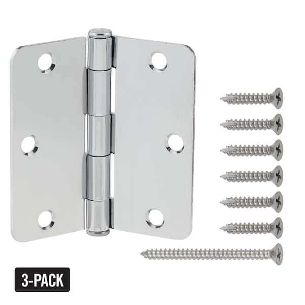Everbilt 3-Pack 3-1/2 in. x 1/4 in. Radius Chrome Squeak-Free Butt Door Hinge