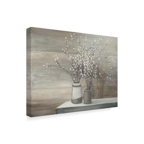 24 in. x 32 in. "Pussy Willow Still Life Gray Pots" by Julia Purinton Printed Canvas Wall Art