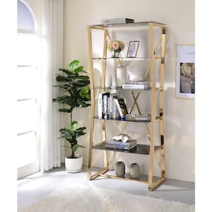 Hensley 70 in. Gold Steel 5-Shelf Modern Bookcase