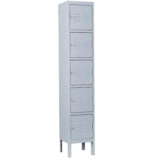 LISSIMO 5 Door 5-Shelf Gray Storage Lockers with Lock Door, Metal Storage Cabinet 5 Tier for Employees, School,Gym, Home, Office