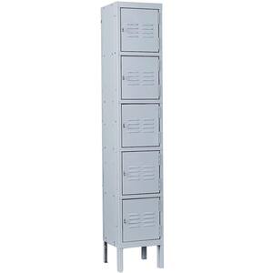5 Door 5-Shelf Gray Storage Lockers with Lock Door, Metal Storage Cabinet 5 Tier for Employees, School,Gym, Home, Office