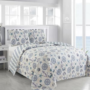 Multi-Colored Reversible Coastal Printed Twin Microfiber 2-Piece Quilt Set Bedspread