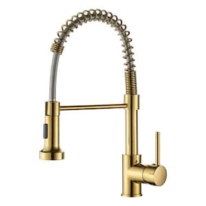 Single Handle 16.3 in. Commercial Pull Down Sprayer Kitchen Faucet with Dual Function Sprayhead in Polished Gold Color