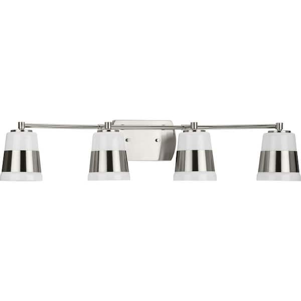 Progress Lighting Haven Collection 34 in. 4-Light Brushed Nickel Opal Glass Luxe Industrial Vanity Light