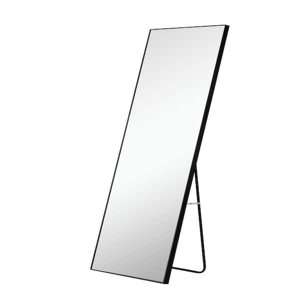 Unbranded 17 in. W x 60 in. H Rectangle Framed Floor Standing Mirror, Wall Mirror with Stand Solid Wood Frame Black Mirror