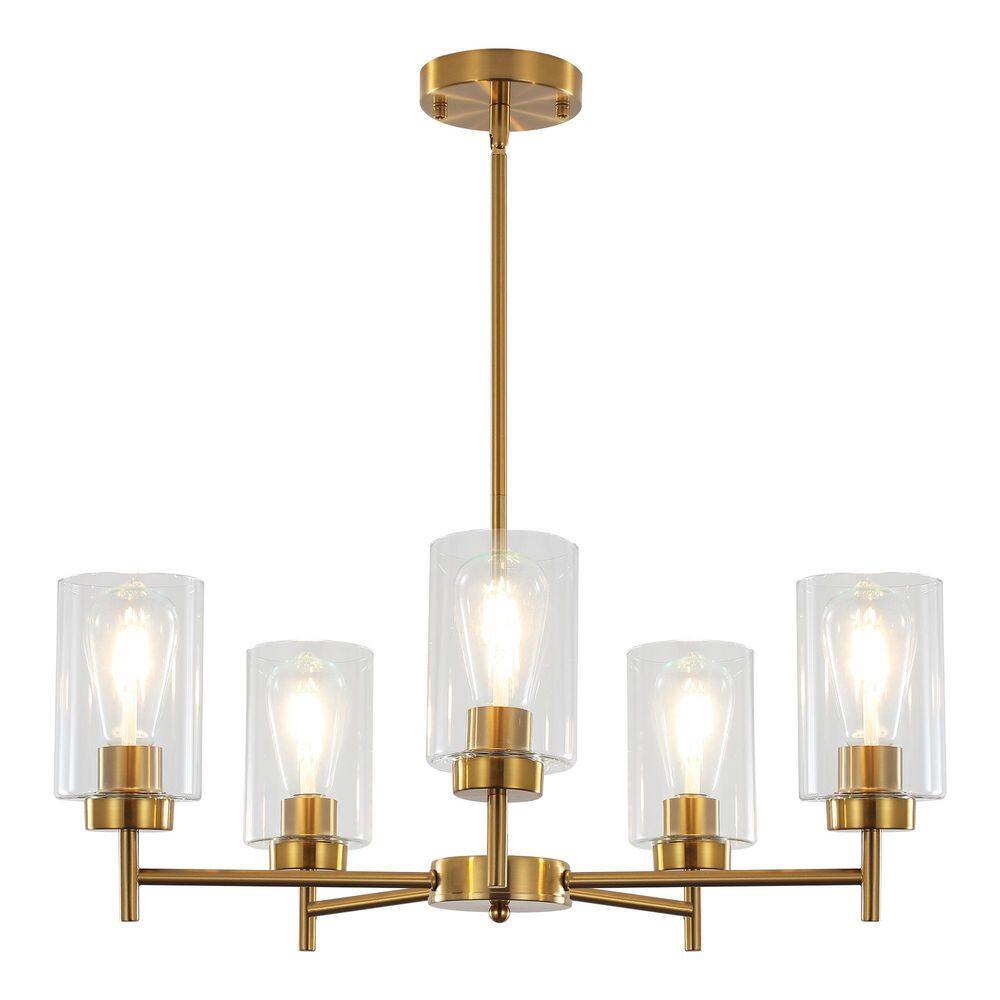 5-Light Gold Hanging Modern Linear Chandelier Lighting Kitchen Island Ceiling Light with Glass Shade price history on PriceWatchPro