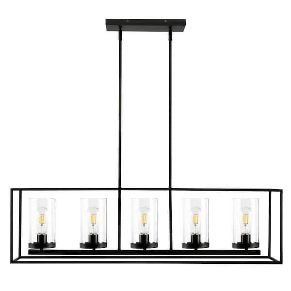 Light Society Dahlia 5 Black Chandelier Island With Clear Glass Shades Ls C314 Bk Cl Light Society Dahlia 5 Black, Dahlia 5 Light Black Chandelier Island With Clear Glass Shades