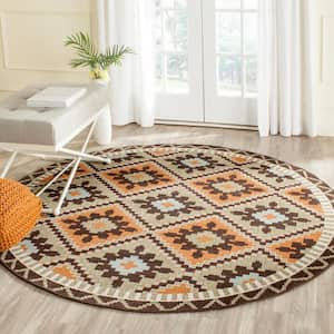 Veranda Green/Terracotta 8 ft. x 8 ft. Southwestern Tribal Indoor/Outdoor Patio Round Area Rug