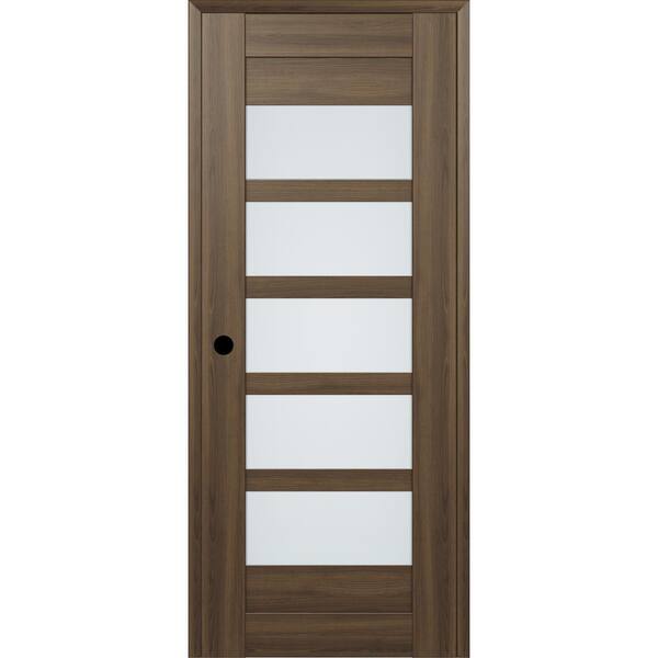 Belldinni 28 in. x 80 in. Vona 07-07 Right-Hand 5-Lite Frosted Glass Pecan Nut Composite DIY-Friendly Single Prehung Interior Door