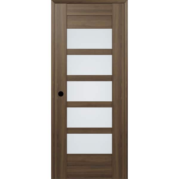 Belldinni 18 in. x 84 in. Vona 07-07 Right-Hand 5-Lite Frosted Glass Pecan Nut Composite DIY-Friendly Single Prehung Interior Door