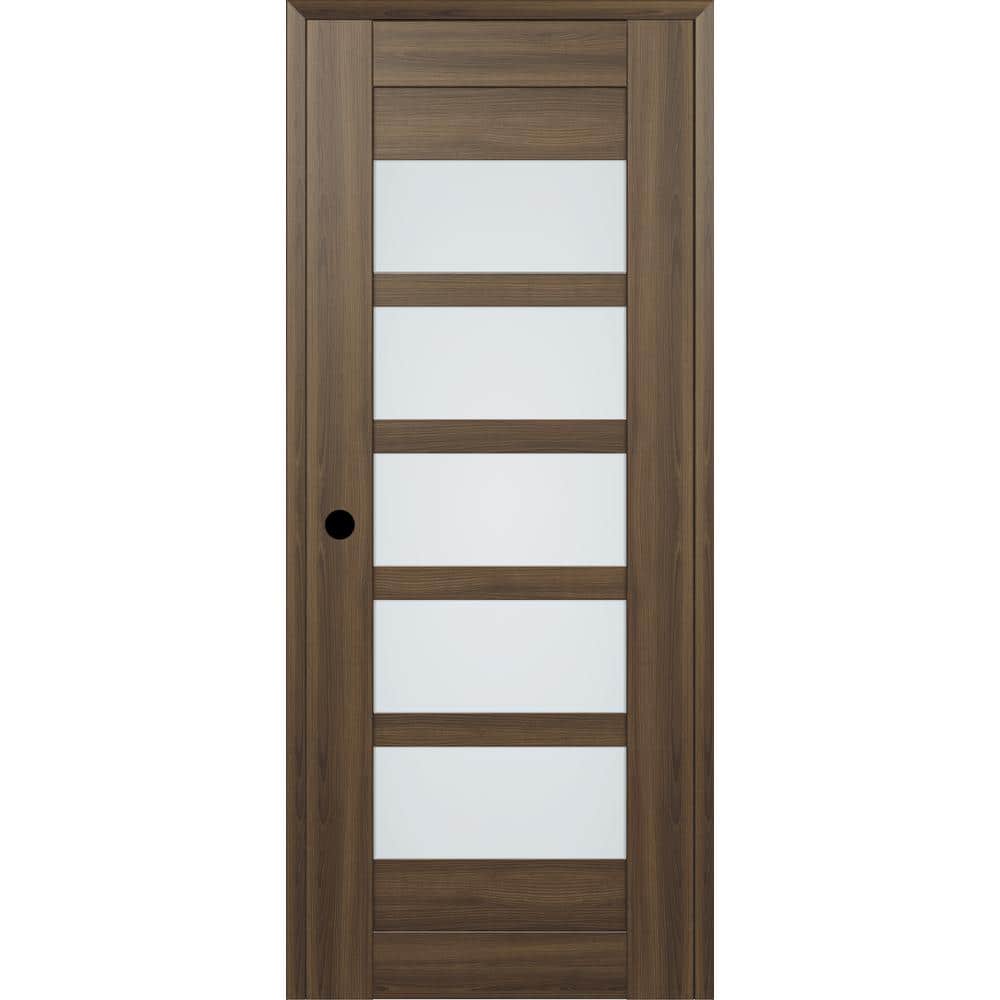 32 in. x 80 in. Vona 07-07 Right-Hand 5-Lite Frosted Glass Pecan Nut Composite DIY-Friendly Single Prehung Interior Door price history on PriceWatchPro