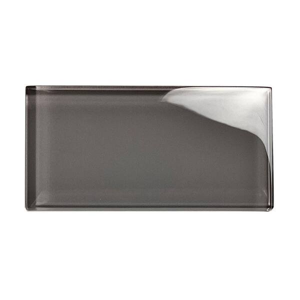 ABOLOS Modern Design Styles Design Pebble Gray Subway 3 in. x 6 in. x 8 mm. Glossy Glass Wall Pool Tile Sample