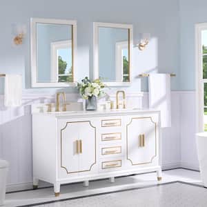 Melody 60 in. W x 22 in. D x 35 in. H Single Sink Freestanding Bath Vanity in White with White Qt. Top and Mirror
