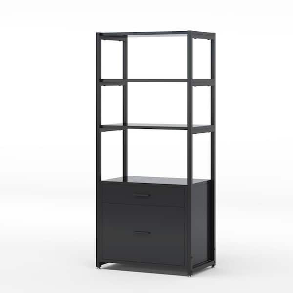 TRIBESIGNS WAY TO ORIGIN Calida Black File Cabinet with 4-Storage Shelves and 2-Drawers