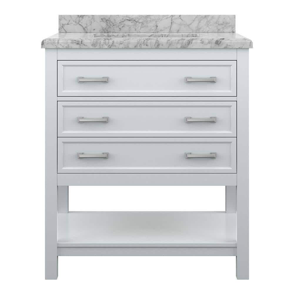 Affinity 31 in. Modern Bathroom Vanity in White with Carrara White Marble Top price history on PriceWatchPro