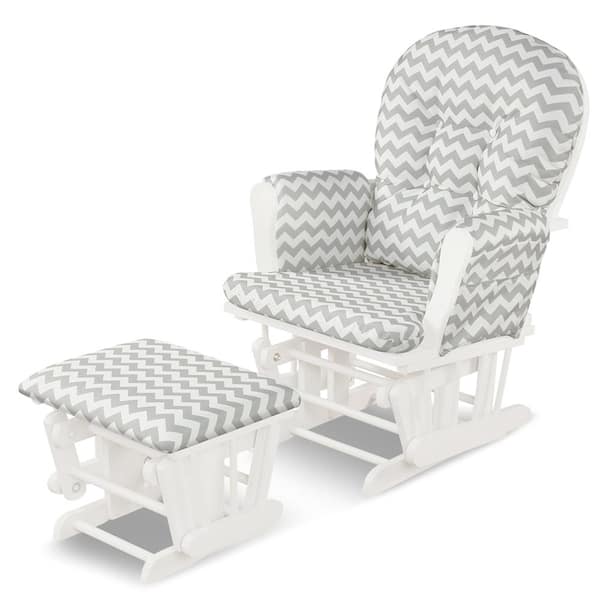 Costway Light Grey Fabric Glider and Ottoman Cushion Set Wood Baby Nursery Rocking Chair Dark