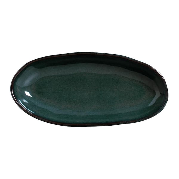 12.59 in. Oceano Dark Blue Stoneware Deep Oval Platter Large Organic (Set of 4)