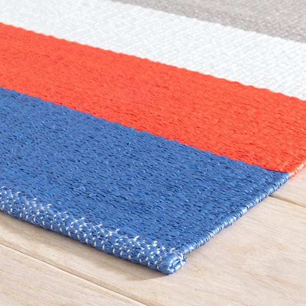Perry Stripe Handwoven Blue 8 ft. x 10 ft. Outdoor Area Rug