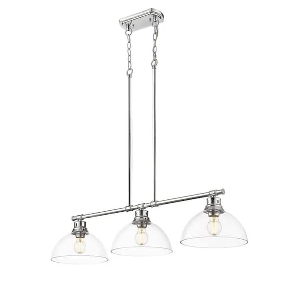 Golden Lighting - Duncan 300-Watt 3 Light Chrome Island Pendant Light with Clear Glass Shade, No Bulbs Included