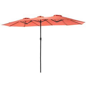 14.8 ft. Double Sided Market Patio Umbrella in Orange with Crank, Base Not Included