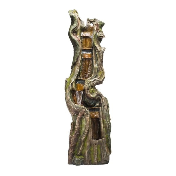 Alpine Corporation 79 in. Tall Outdoor Tree Trunk Waterfall Floor Fountain with LED Lights