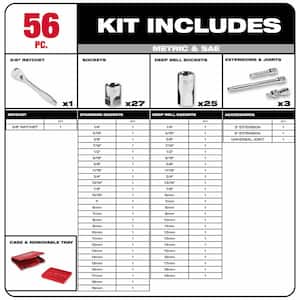 3/8 in. Drive SAE/Metric Ratchet and Socket Mechanics Tool Set with 3/8 in. Drive 5 in. Stubby Ratchet (57-Piece)