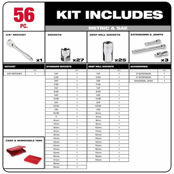3/8 in. Drive SAE/Metric Ratchet and Socket Mechanics Tool Set with 3/8 in. Drive 5 in. Stubby Ratchet (57-Piece)