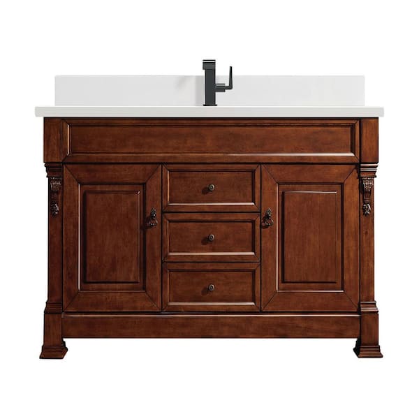 James Martin Vanities Brookfield 60.0 in. W x 23.5 in. D x 34.3 in. H Bathroom Vanity in Warm Cherry with White Zeus Silestone Quartz Top