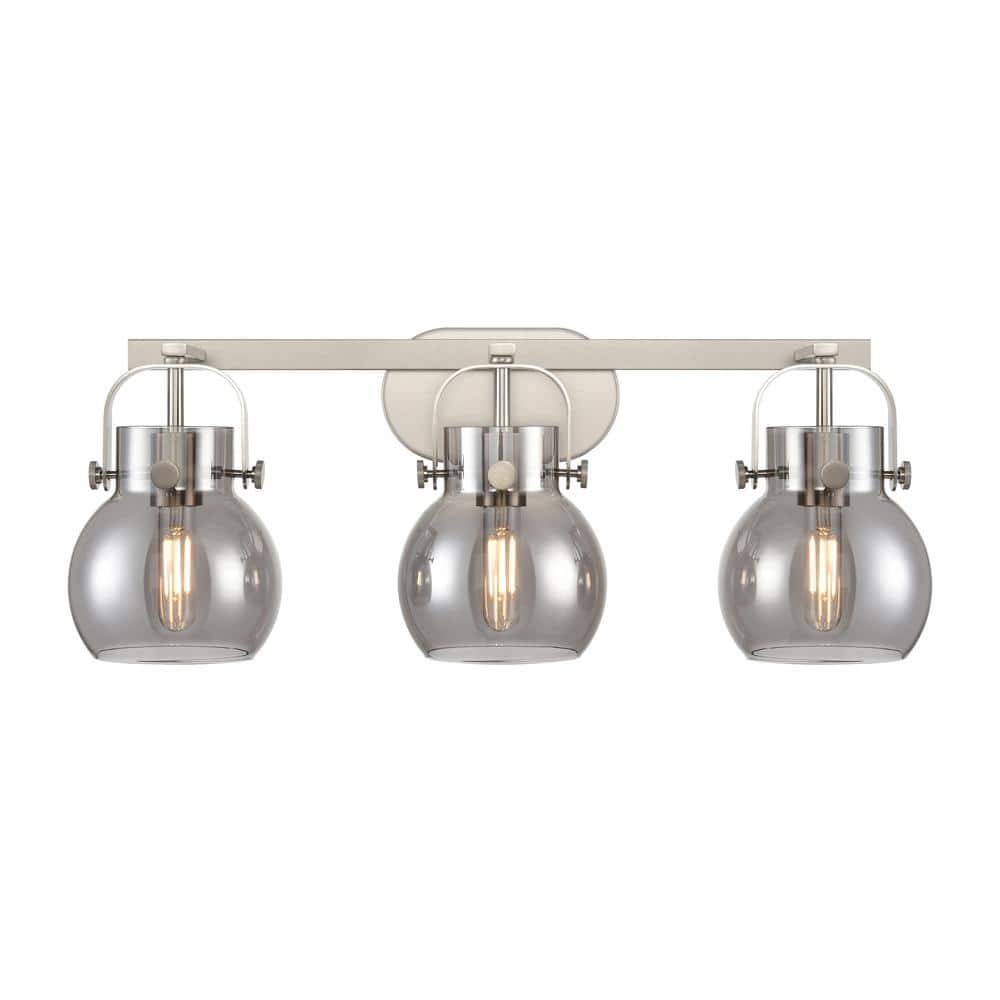Pilaster II Sphere 26.5 in. 3-Light Satin Nickel Vanity Light with Black Glass Shade price history on PriceWatchPro